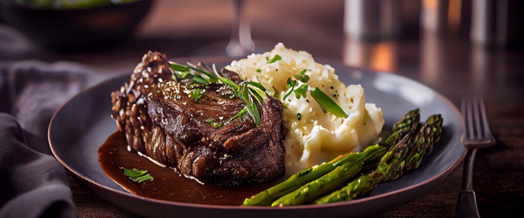 Steak with potatoes and asparagus